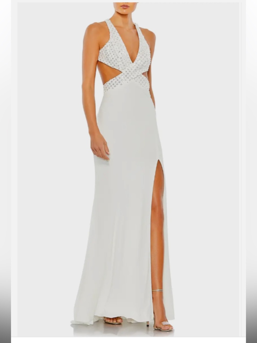 Mac Duggal Floral Sequined Cutout Sheath White Gown Size 0 - Picture 1 of 10